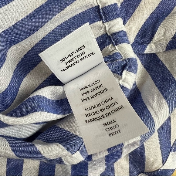 Rails Bretton Monaco Stripe Gathered Short Sleeve V-Neck Blouse Size Small - Picture 10 of 12